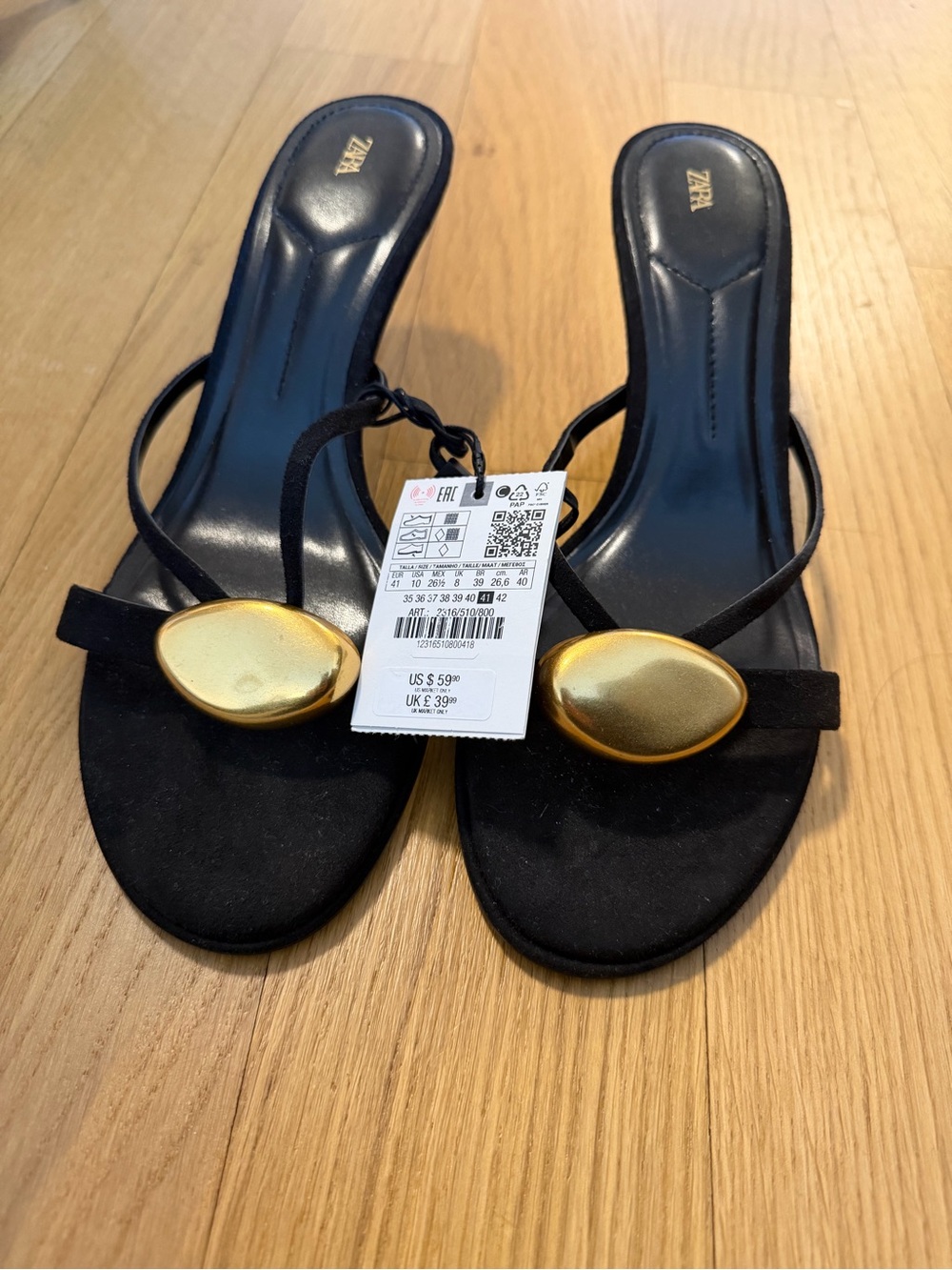 Zara Black Slip-On Mules with Gold Oval Accent